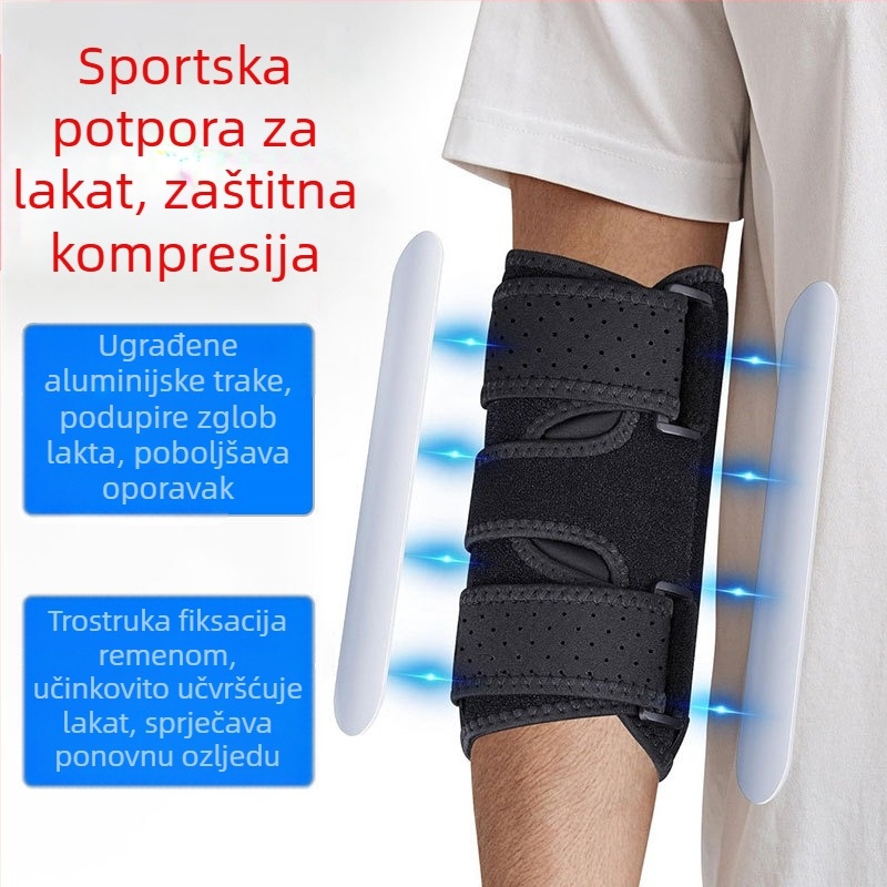 Sportska ortoza za lakat s potporom od čelične ploče, podesivim kompresijskim remenom za ruku za oporavak od uganuća i zaštitu od udara