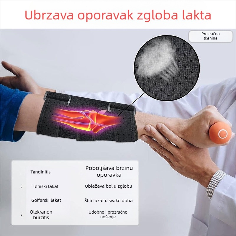 Sportska ortoza za lakat s potporom od čelične ploče, podesivim kompresijskim remenom za ruku za oporavak od uganuća i zaštitu od udara