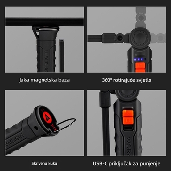 Višenamjensko COB magnetsko svjetlo za popravak automobila LED crveno svjetlo upozorenja jaka svjetiljka za popravak automobila