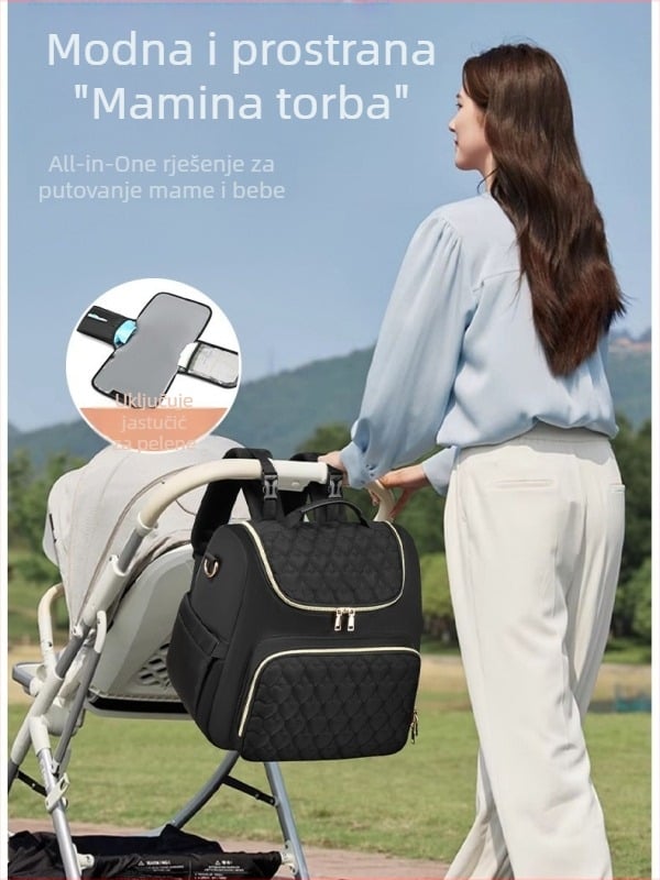 Torba za mame velikog kapaciteta, torba za pelene, torba za kolica, izolirana torba za majku i bebu s uključenim sklopivim uloškom za pelene