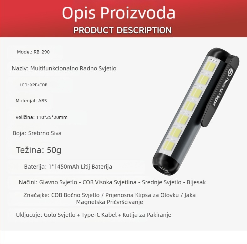 Svjetiljka Jaka Svjetlost Punjiva Mala Mini Prijenosna Vanjska Hitna Ultra-Svijetla Kućna Rasvjeta Dugog Dometa Magnetska Radna Svjetla