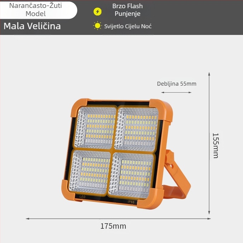 Solarni prijenosni reflektor USB punjiva mala žuta lampa vanjska kamperska inženjerska LED rasvjeta vanjska za hitne slučajeve
