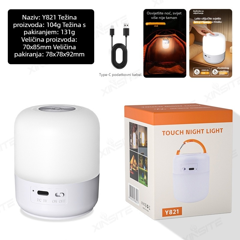 Nova kamperska lampa, noćno svjetlo s dodirnim prekidačem i kukom, tri izvora svjetlosti, bezstupanjsko zatamnjivanje, kamperska lampa, vanjska lampa za šator