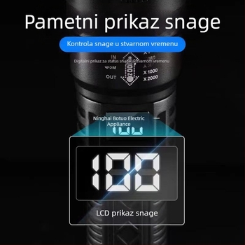 Prekogranična višenamjenska plastična svjetiljka super dugog dometa, vanjska jaka svjetiljka, zumiranje, digitalni zaslon, punjenje, P50 svjetiljka