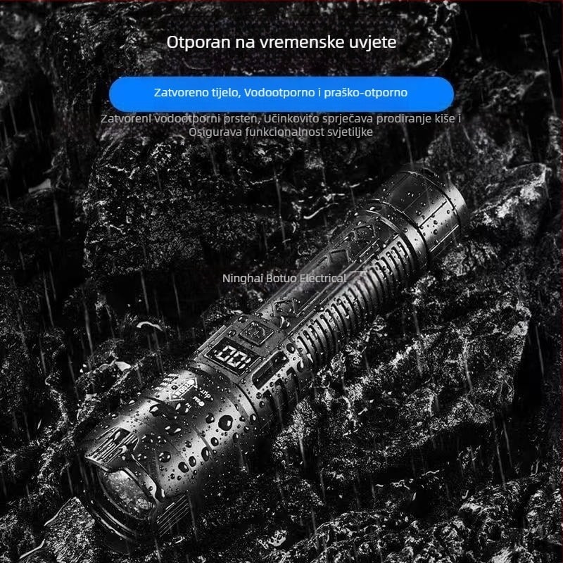 Prekogranična višenamjenska plastična svjetiljka super dugog dometa, vanjska jaka svjetiljka, zumiranje, digitalni zaslon, punjenje, P50 svjetiljka