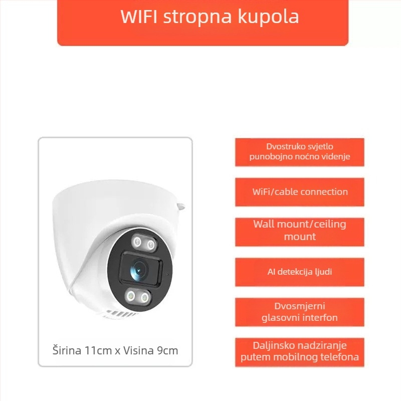 Moćna Wifi bežična kupolasta kamera HD pametna dvostruka svjetlosna kartica za snimanje bežične nadzorne kamere
