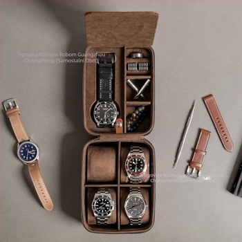 Prekogranična kutija za pohranu kofera za satove od umjetne kože, ležerna vanjska prijenosna kutija za zaštitu sata s 5 utora