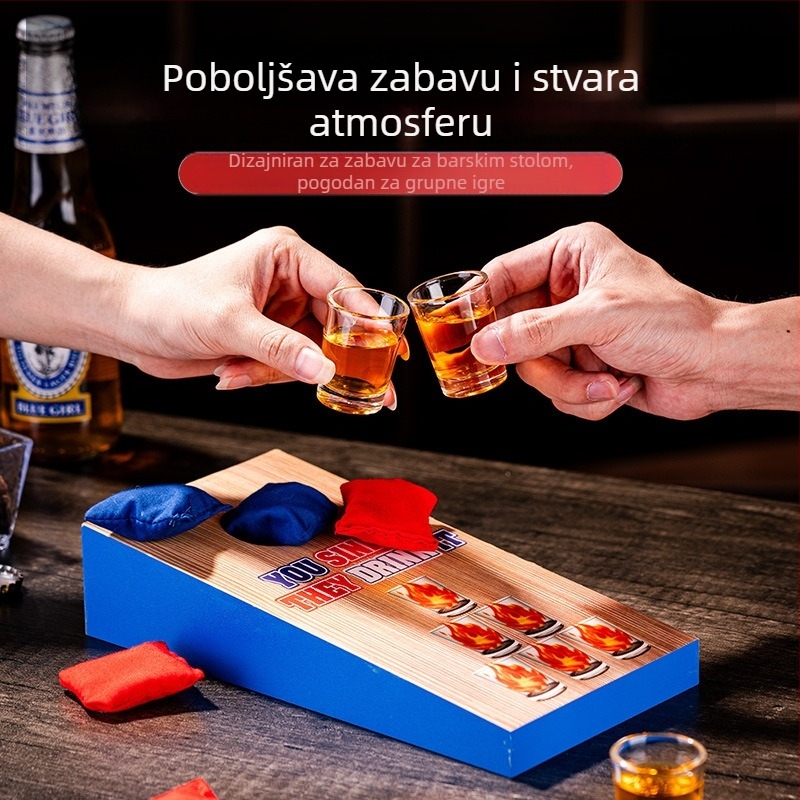 Drvena igra bacanja vreća s pijeskom, sportska igra, igračka za bacanje vreća s pijeskom, set ploča za stolnu igru s vrećama pijeska s čašom za vino