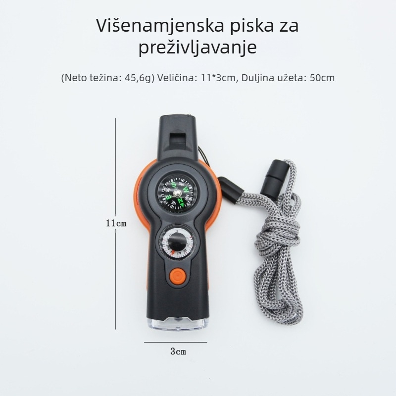 Prekogranična izravna opskrba termometrom s ogledalom 7-u-1 višenamjenska zviždaljka zviždaljka za preživljavanje na otvorenom 7-u-1 zviždaljka