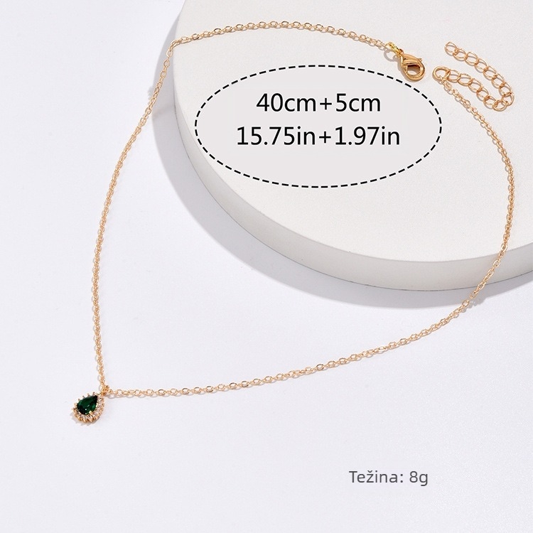 Francuska umjetnička retro stilska ogrlica s bakrenim pozlaćenim efektom, anti-smaragd, ženska kap vode, cirkonska ogrlica, novi stil