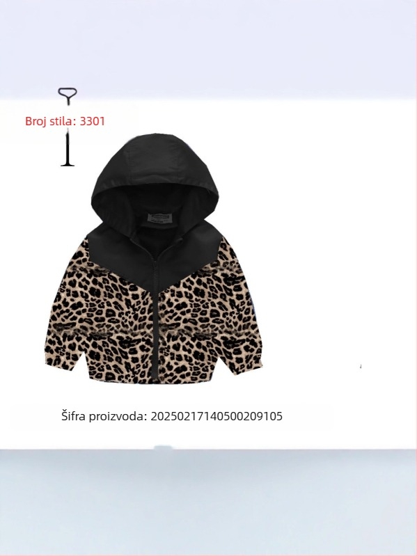 Jesenska nova dječja odjeća za dječake i djevojčice, modna jakna s leopard printom, odgovarajuća boja, patentni zatvarač, kapuljača, džep, europska i američka prekogranična jakna