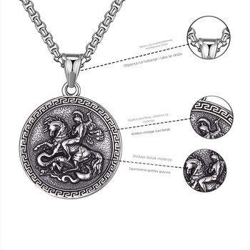 Ogrlica s privjeskom Ratnika koji ubija zmajeve, hip-hop, za muškarce, europski i američki INS nakit, punk dodaci, vanjska trgovina, novo