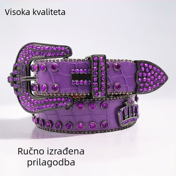 Europski i američki prekogranični remen s rhinestoneom, ženski luksuzni kožni remen s punim dijamantima, muški punk stil, modni traperice, kruna, dodaci