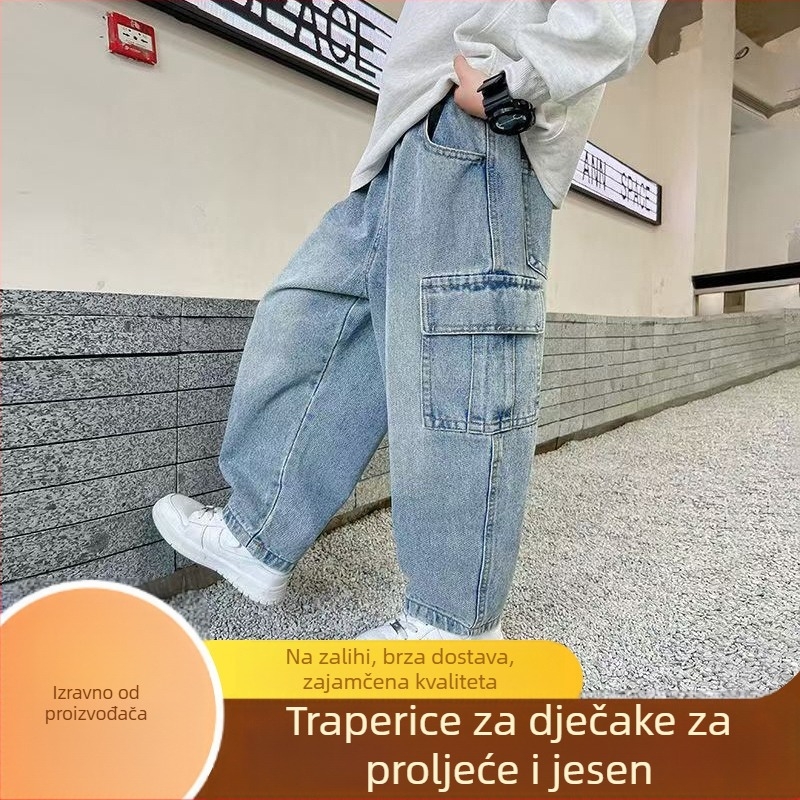 na zalihi Dječje traperice Proljeće i jesen Nove dječje hlače Jesenske hlače za dječake Jesenske hlače ravnih nogavica za veliku djecu