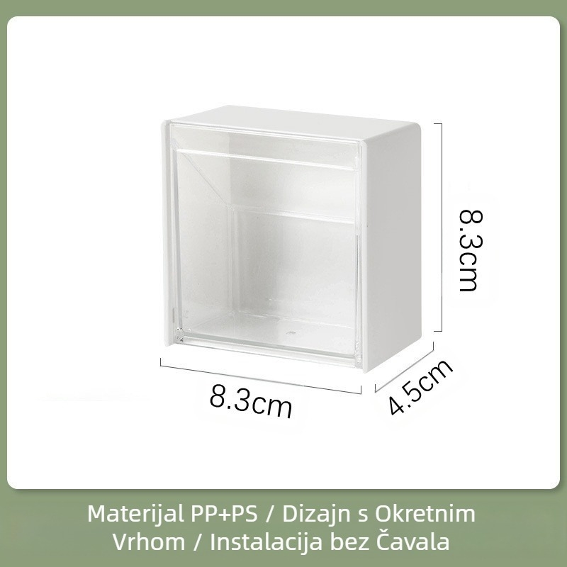 Bijela zidna kutija za pohranu na preklop, zidna kutija za odlaganje bez bušilice, kutija za pamučne štapiće za kupaonicu, mala kutija za pohranu