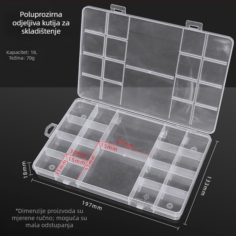 Kutija za pohranu nakita s 18 mrežastim priborom, kutija za elektroničke dijelove, kutija za klasifikaciju vijaka, kutija za pohranu malih perli
