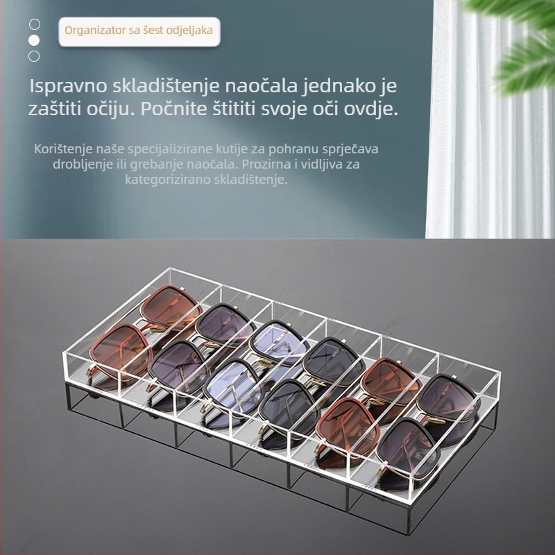 Kutija za pohranu akrilnih naočala i sunčanih naočala s više pretinaca, kutija za organizaciju kozmetike i pribora s pretincima za razne predmete