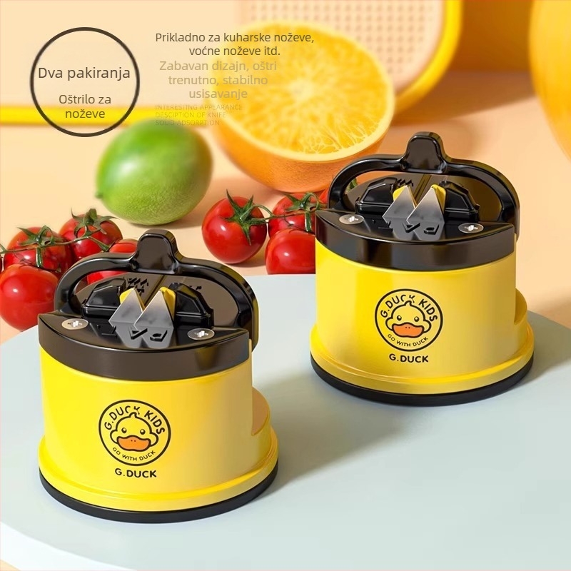 Alat za oštrenje noževa u obliku žute patke, kamen za oštrenje kućanstva, brzo oštrenje noževa, potpuno automatski alat za kuhinjske noževe s vakuumskom čašicom i škare