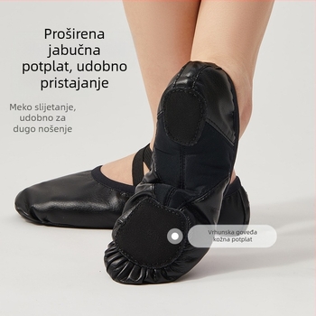Plesne cipele za žene s mekim potplatom za odrasle, balet, klasični ples, cipele za vježbanje, crne, od umjetne kože, s dvostrukim potplatom