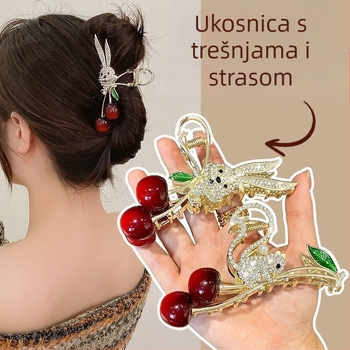 Šnala za kosu s trešnjinim zecom, ženska podignuta glava, visokokvalitetna velika šnala za kosu s motivom morskog psa, šnala za kosu, ukras za kosu