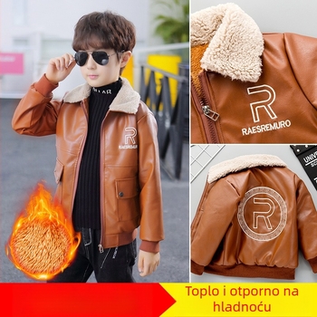 Dječja jesensko-zimska jakna od umjetne kože s flisom za dječake, lijepi kaput od umjetne kože za motocikle, dječja odjeća