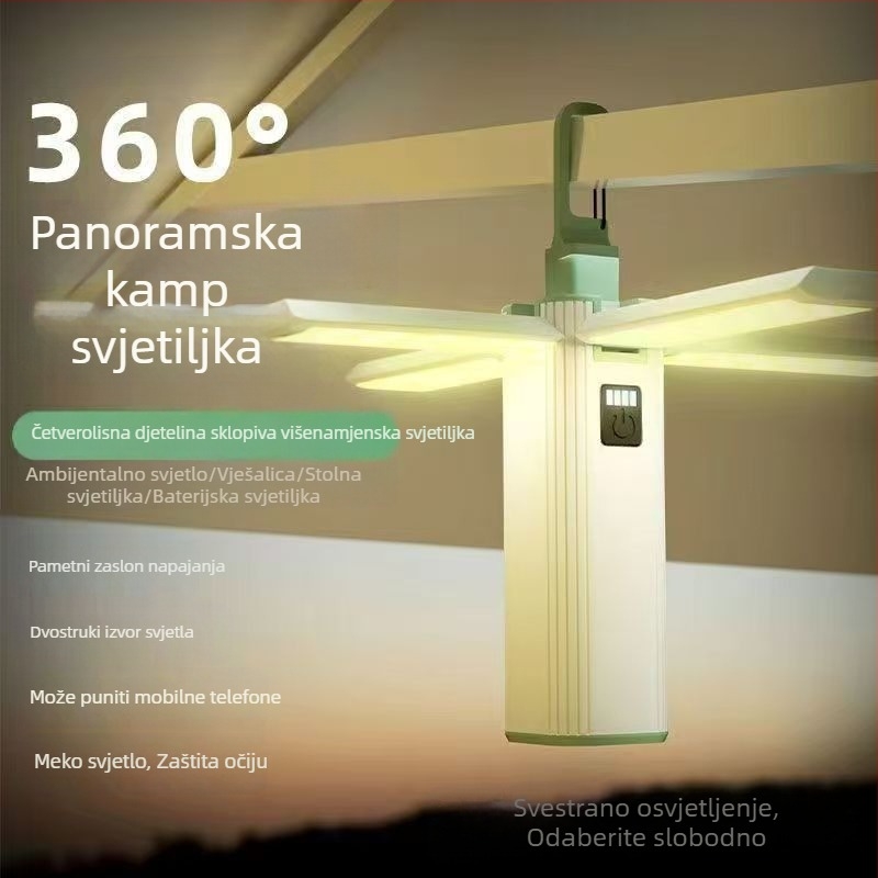 Vanjska viseća kamperska svjetiljka u stilu šatora s četiri lista, sklopiva 90° LED atmosferska kamp svjetiljka, vanjska svjetiljka za hitne slučajeve