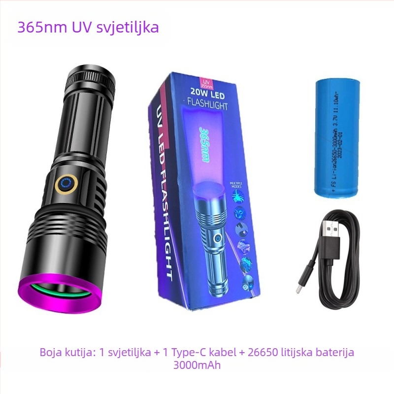 Snažna ljubičasta svjetiljka 20w veleprodaja UV crni zrcalni nakit fluorescencija protiv krivotvorenja detekcija 365nm ljubičasto svjetlo na zalihi