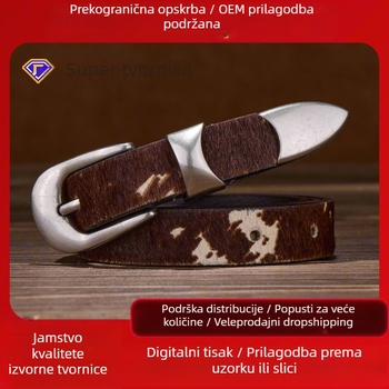 Remen za struk od prave kože s konjskom dlakom, shema boja s printom krave, remen u korejskom stilu, moderan i svestran, retro, unisex ukras