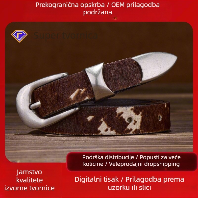 Remen za struk od prave kože s konjskom dlakom, shema boja s printom krave, remen u korejskom stilu, moderan i svestran, retro, unisex ukras