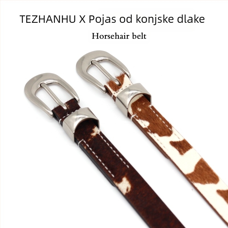 Remen za struk od prave kože s konjskom dlakom, shema boja s printom krave, remen u korejskom stilu, moderan i svestran, retro, unisex ukras