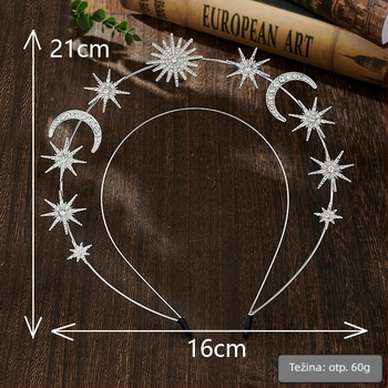 Prekogranična modna dvoslojna traka za glavu Božice Sunca sa šesterokrakom zvijezdom i mjesecom, legura, kristalna traka za glavu, barokno pokrivalo za glavu