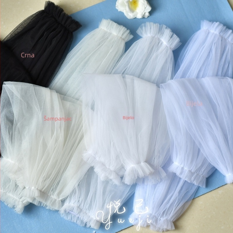 Yueji vjenčanica s odvojivim puf rukavima i mrežastim rukavima, crno-bijela, mrežasta haljina s lažnim rukavima koja prekriva ruke Yjm10