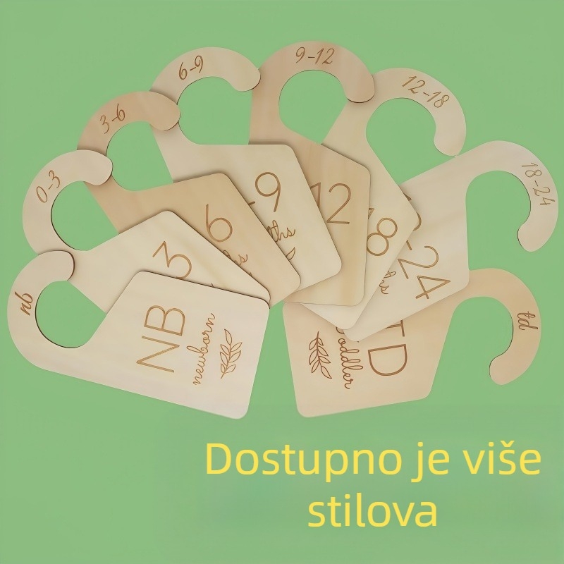 Drveni dvostrani razdjelnik za odjeću za bebe s mjesečnom odjećom, ručka na vratima, vješalica za odjeću, ormarić za pohranu, klasifikacija, ukrasni drveni viseći znak