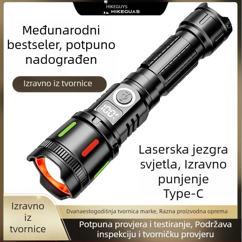 Prekogranična LED laserska prijenosna svjetiljka dugog dometa s digitalnim zaslonom, punjiva svjetiljka za hitne slučajeve, patrolna svjetiljka za sprječavanje poplava, vanjska svjetiljka s jakim svjetlom