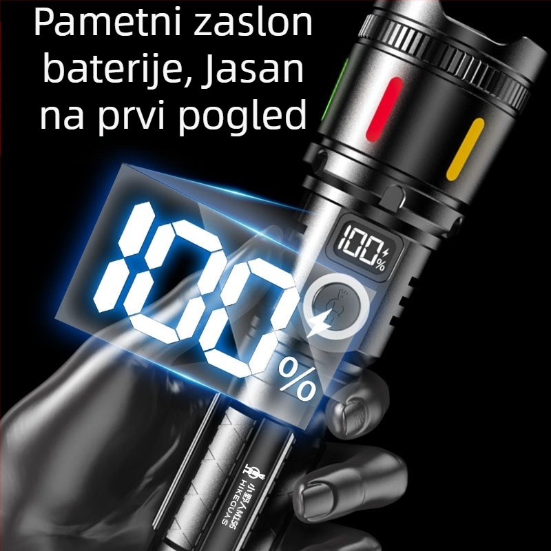 Prekogranična LED laserska prijenosna svjetiljka dugog dometa s digitalnim zaslonom, punjiva svjetiljka za hitne slučajeve, patrolna svjetiljka za sprječavanje poplava, vanjska svjetiljka s jakim svjetlom