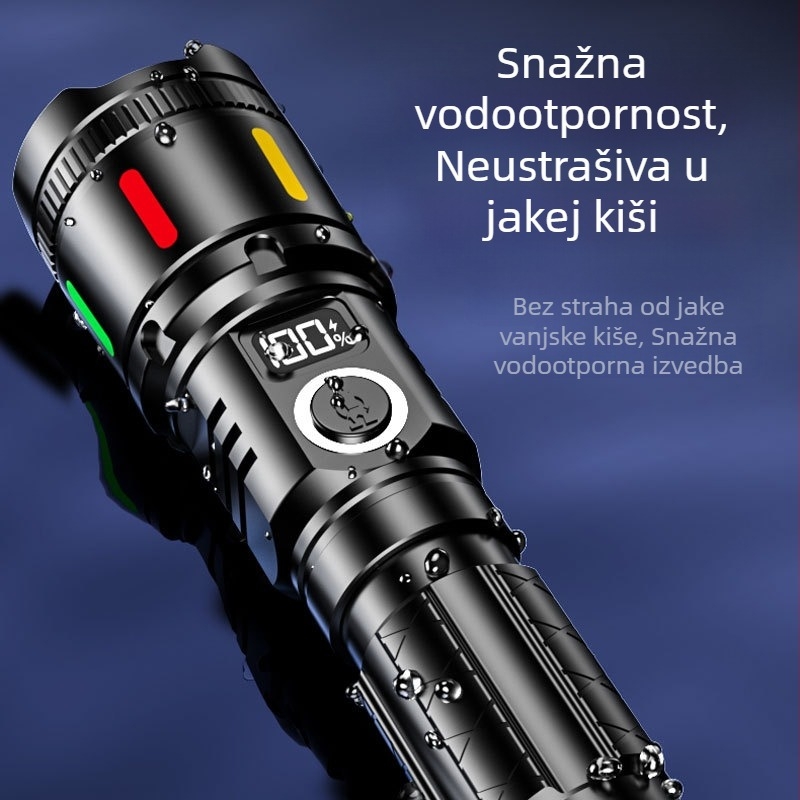 Prekogranična LED laserska prijenosna svjetiljka dugog dometa s digitalnim zaslonom, punjiva svjetiljka za hitne slučajeve, patrolna svjetiljka za sprječavanje poplava, vanjska svjetiljka s jakim svjetlom