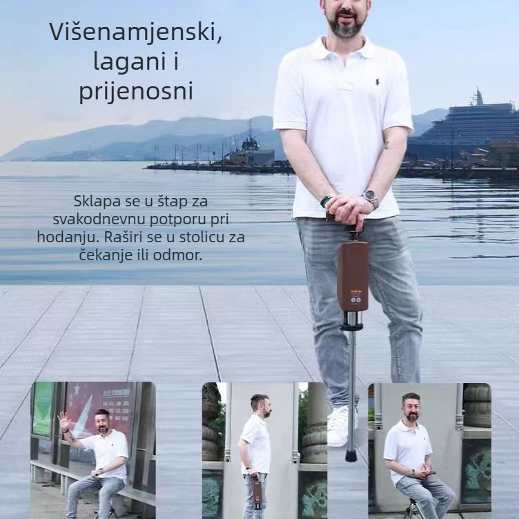 Prekogranične ultra lagane višenamjenske ručne sklopive štake, protuklizne hodalice, sklopiva stolica, prijenosna hodalica za starije osobe, može sjediti