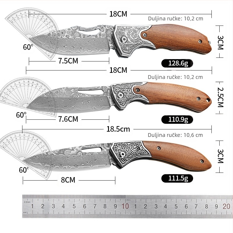 Vanjski sklopivi nož, 67 slojeva, damaščanski sklopivi nož, prijenosni višenamjenski nož, kućanski nož za guljenje voća, Amazon