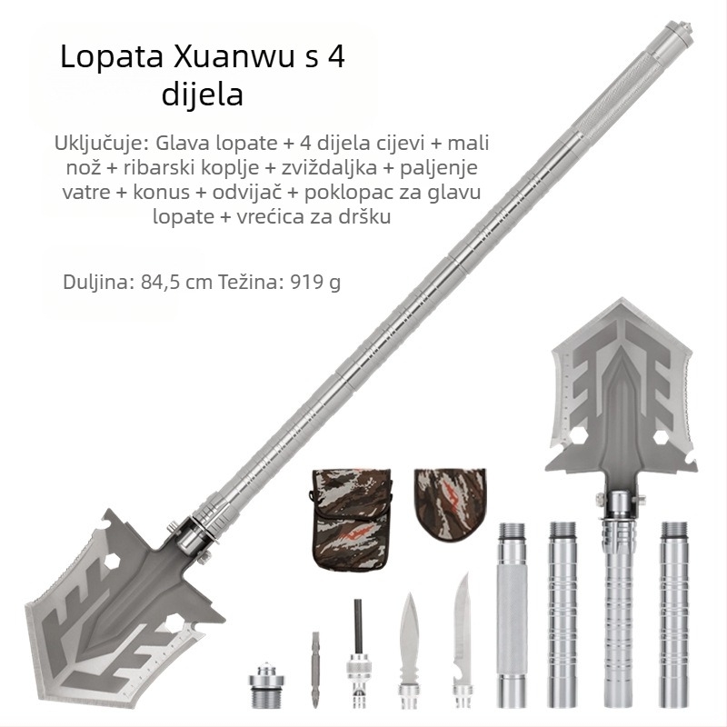 Kampiranje, višenamjenska lopata za otvaranje, vanjsko kampiranje, ribolov, lopata za automobil, manganski čelik, sklopiva lopata za ojačanje