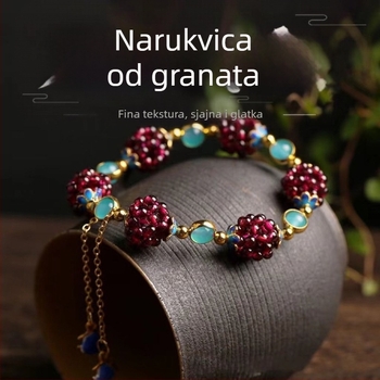 Nacionalno stilska jednostavna ženska narukvica od granata s amazonitnim kloasonne dodacima