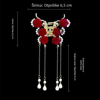 Ukosnica za kosu s crvenom ružom u kineskom stilu, ženska, poluvezana, disk za kosu, kopča u obliku morskog psa, visokokvalitetni pribor za kosu