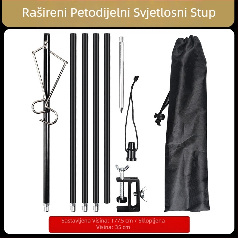 Vanjski stalak za kampiranje od aluminijske legure, sklopivi, podesivi, prijenosni, vješalica za kampersku lampu, mobilni nosač za kampiranje