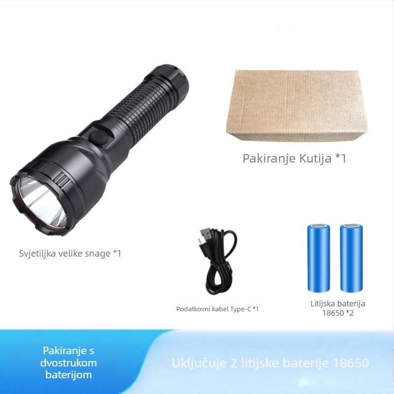 Snažna svjetiljka, LED ultra svijetla, dugog dometa, velike snage, ultra dugog vijeka trajanja baterije, punjiva, vanjska, planinarska, svjetiljka za hitne slučajeve