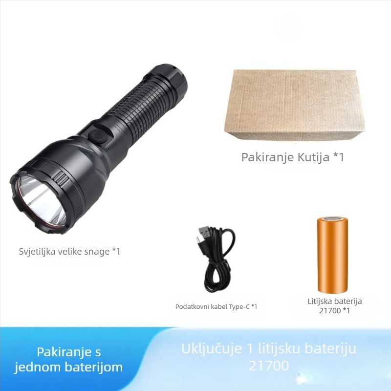 Snažna svjetiljka, LED ultra svijetla, dugog dometa, velike snage, ultra dugog vijeka trajanja baterije, punjiva, vanjska, planinarska, svjetiljka za hitne slučajeve