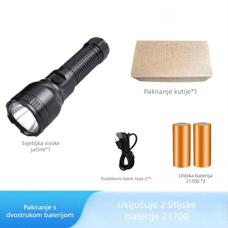 Snažna svjetiljka, LED ultra svijetla, dugog dometa, velike snage, ultra dugog vijeka trajanja baterije, punjiva, vanjska, planinarska, svjetiljka za hitne slučajeve
