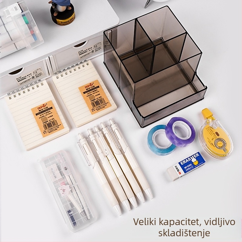 Višenamjenski akrilni stolni držač za olovke velikog kapaciteta, držač za mobitel za studentski ured, pohrana pribora, kreativna pohrana
