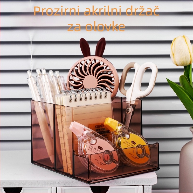 Višenamjenski akrilni stolni držač za olovke velikog kapaciteta, držač za mobitel za studentski ured, pohrana pribora, kreativna pohrana