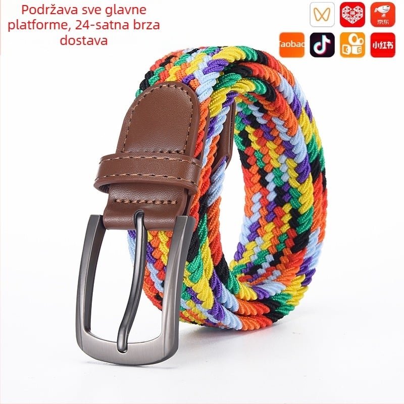 Novi elastični tkani rastezljivi remen za muškarce i žene iz 2025., platneni remen koji se ne steže, remen za hlače od legure s kopčom bez rupa