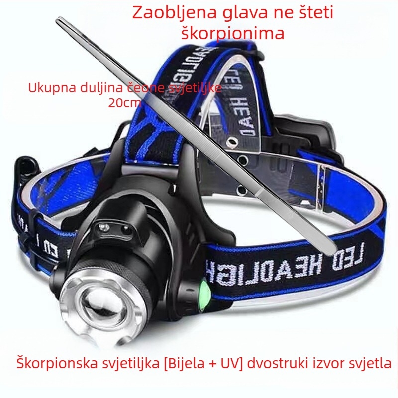 Škorpion svjetiljka dvostruke namjene namjenska škorpion svjetiljka ljubičasto svjetlo jako svjetlo super svijetlo naglavna svjetiljka za punjenje dvostruki izvor svjetla