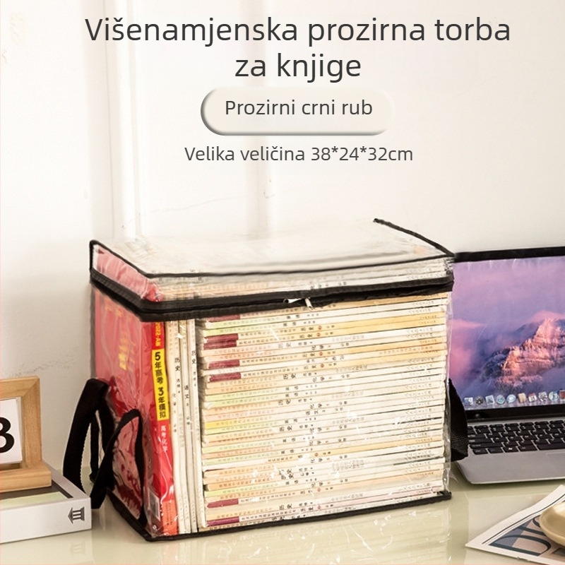Torba za pohranu studentskih knjiga, prozirna, otporna na prašinu, vodootporna kutija za pohranu, sklopiva prijenosna kutija za pohranu knjiga, školskog pribora